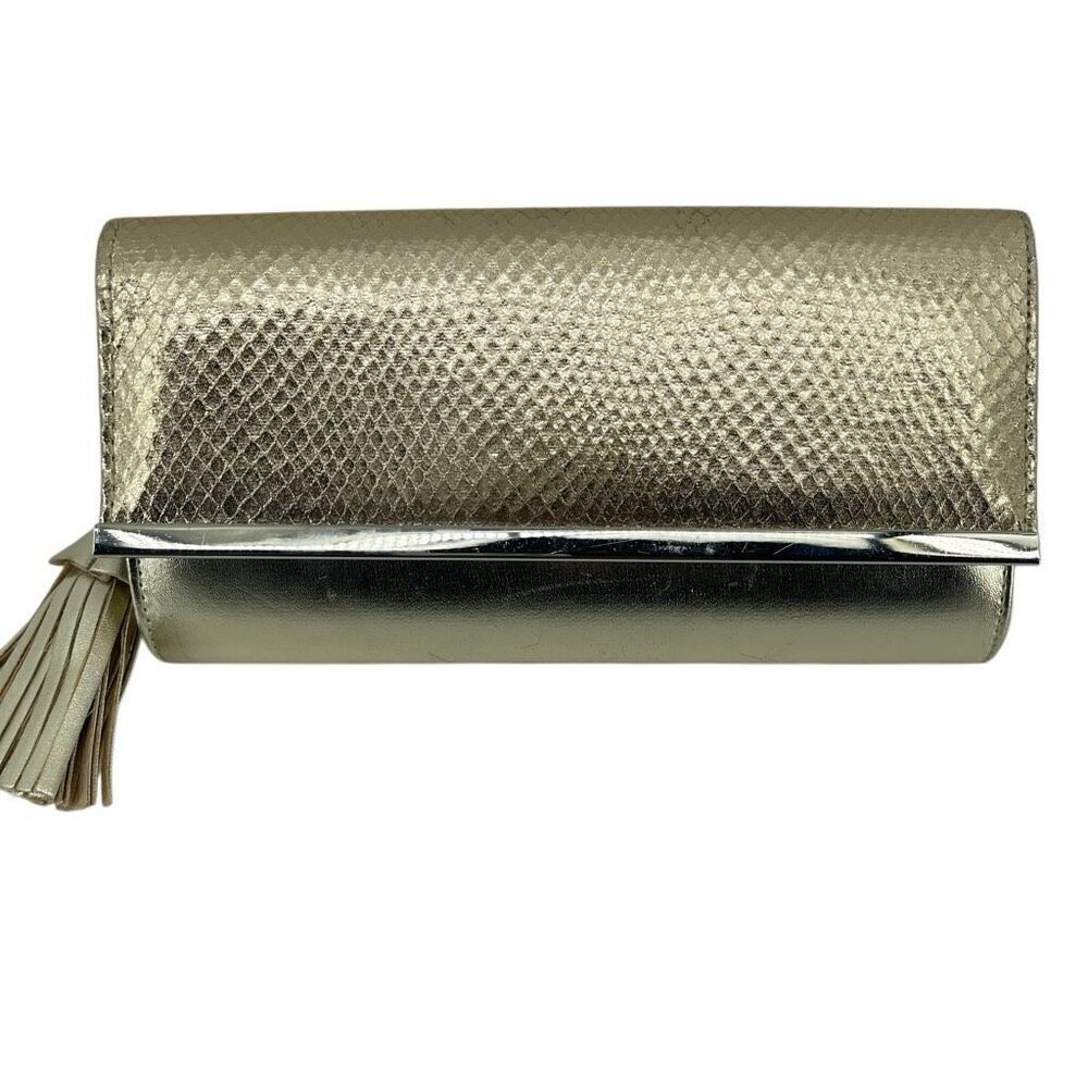 Payless ShoeSource Gold Metallic Faux Leather Tassel Clutch Evening Bag